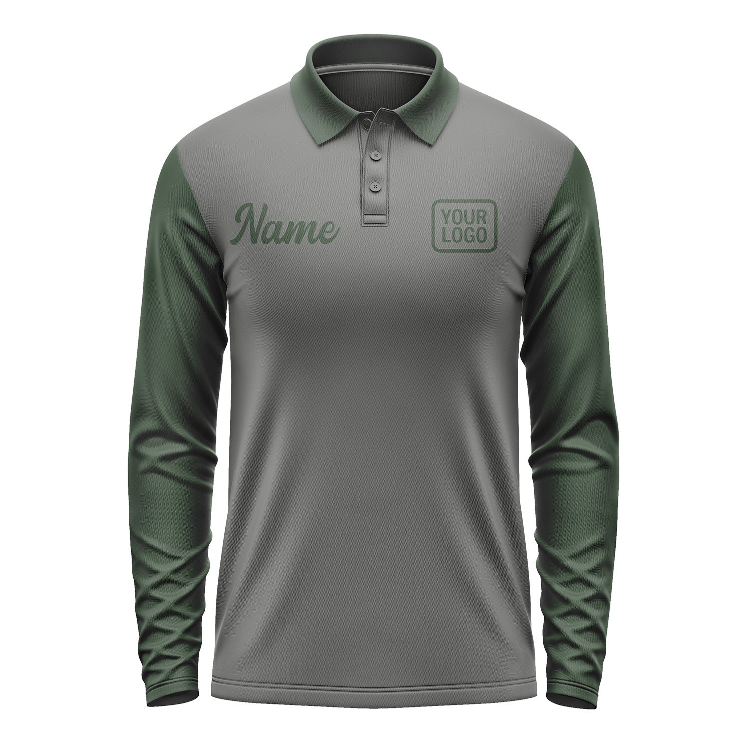 Custom Dark Grey Dark Green Long Sleeve Polo Shirt Pl200606B106