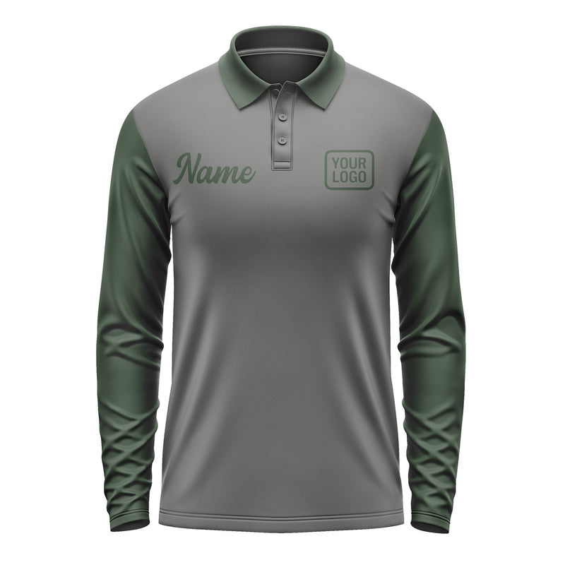 Custom Dark Grey Dark Green Long Sleeve Polo Shirt Pl200606B106