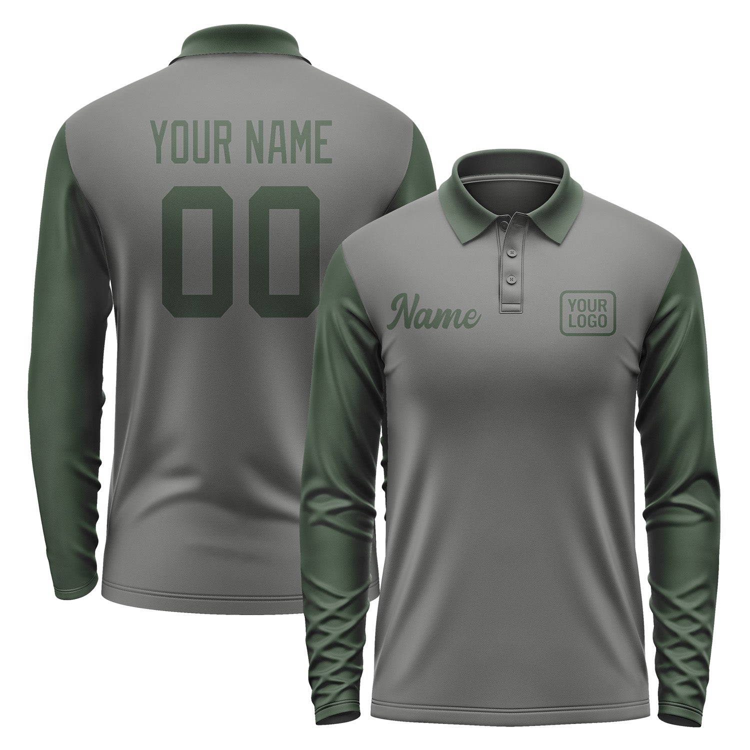 Custom Dark Grey Dark Green Long Sleeve Polo Shirt Pl200606B106