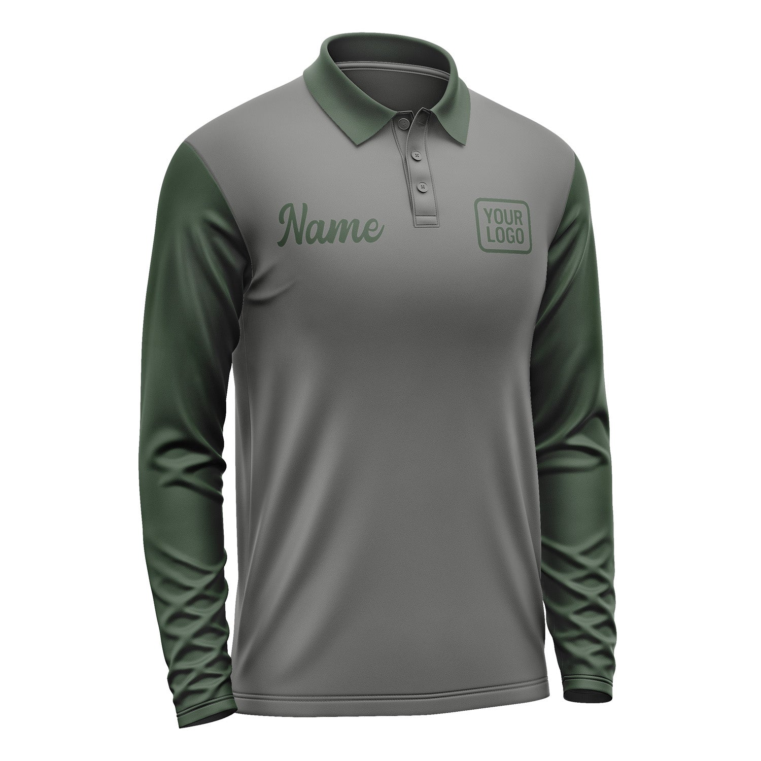Custom Dark Grey Dark Green Long Sleeve Polo Shirt Pl200606B106