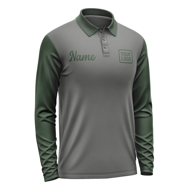 Custom Dark Grey Dark Green Long Sleeve Polo Shirt Pl200606B106