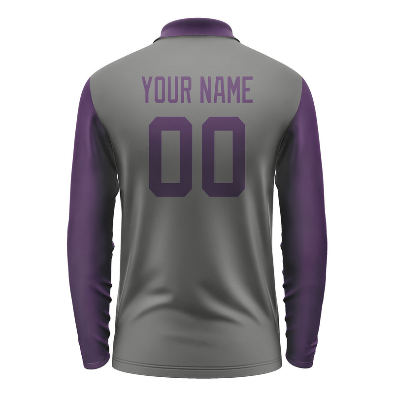 Custom Dark Grey Purple Long Sleeve Polo Shirt Pl200707B107