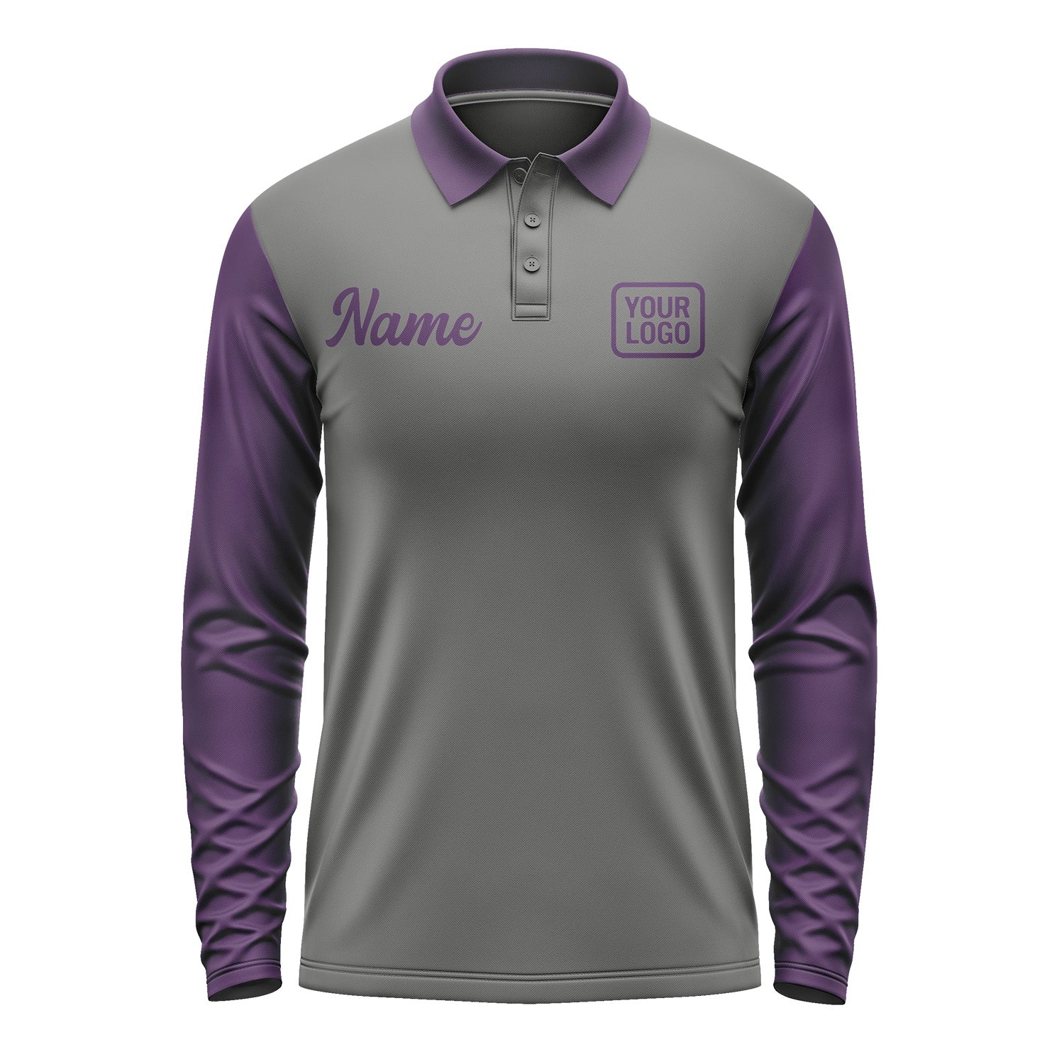 Custom Dark Grey Purple Long Sleeve Polo Shirt Pl200707B107