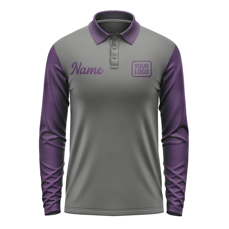 Custom Dark Grey Purple Long Sleeve Polo Shirt Pl200707B107