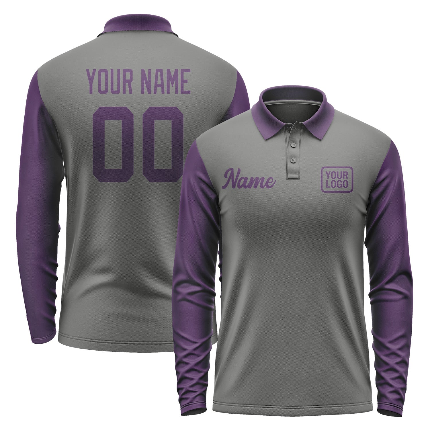 Custom Dark Grey Purple Long Sleeve Polo Shirt Pl200707B107