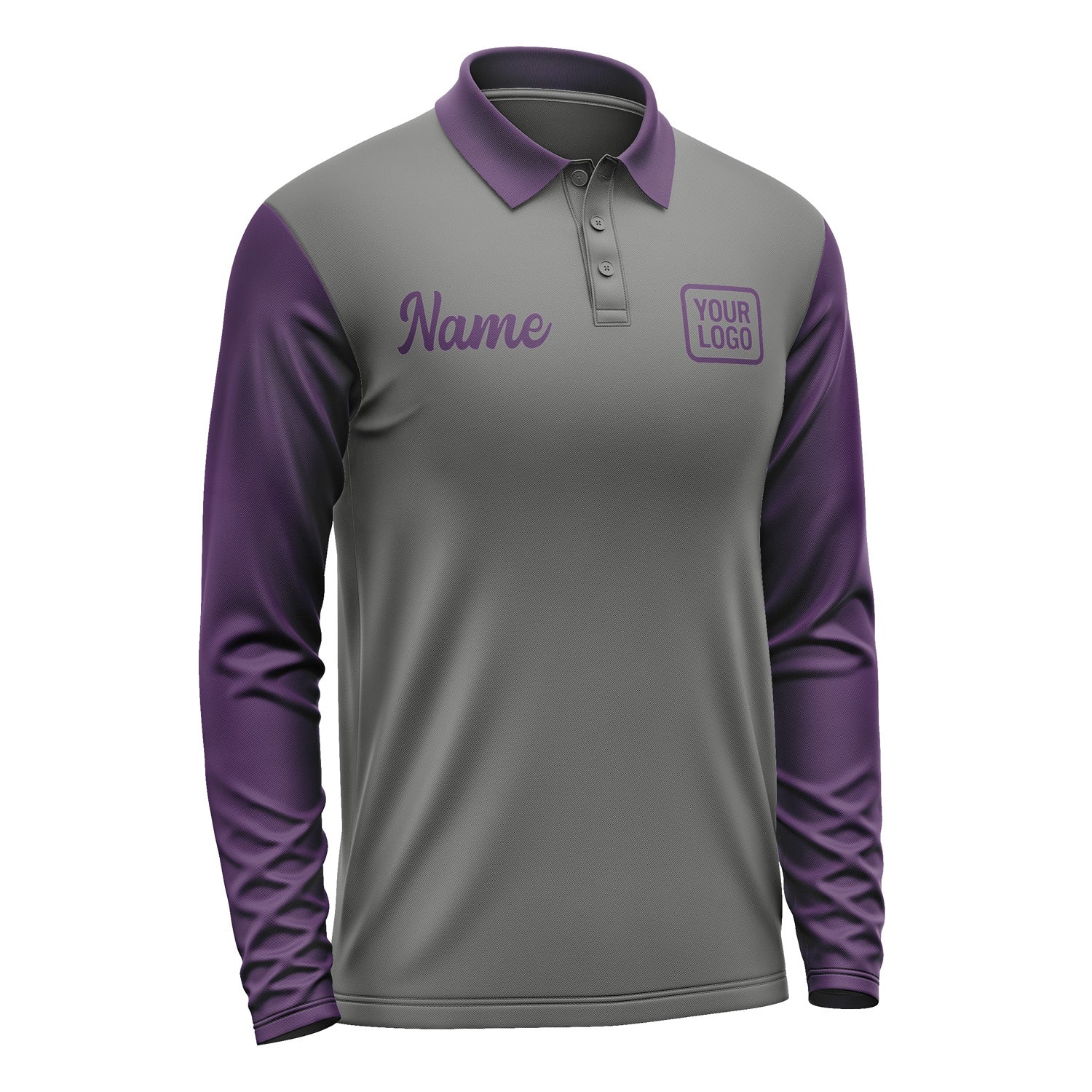 Custom Dark Grey Purple Long Sleeve Polo Shirt Pl200707B107