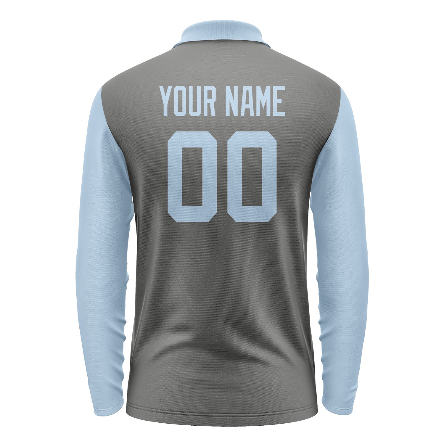 Custom Dark Grey Light Blue Long Sleeve Polo Shirt Pl200808B108