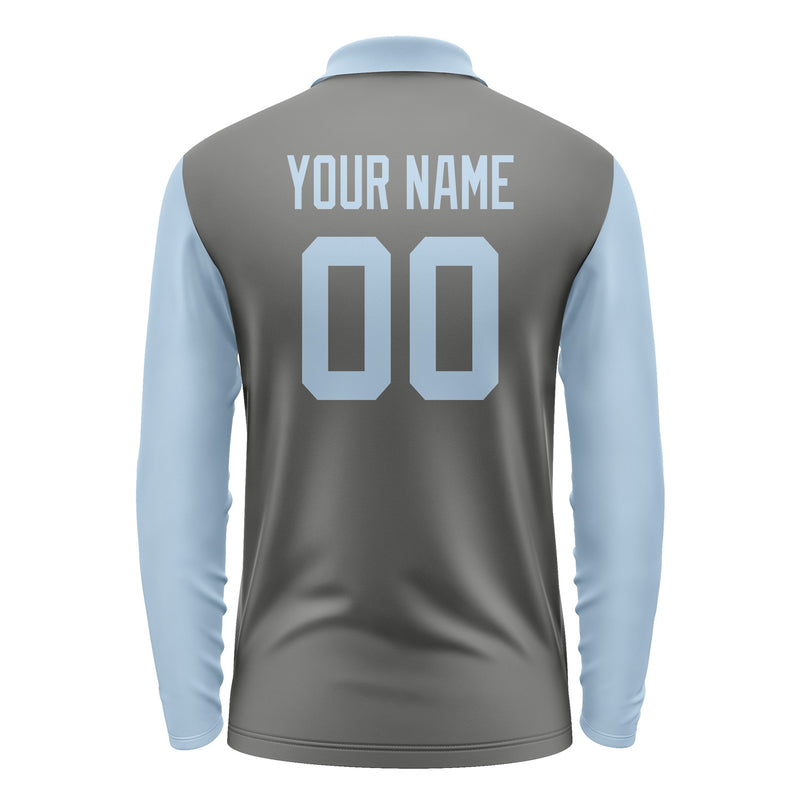 Custom Dark Grey Light Blue Long Sleeve Polo Shirt Pl200808B108