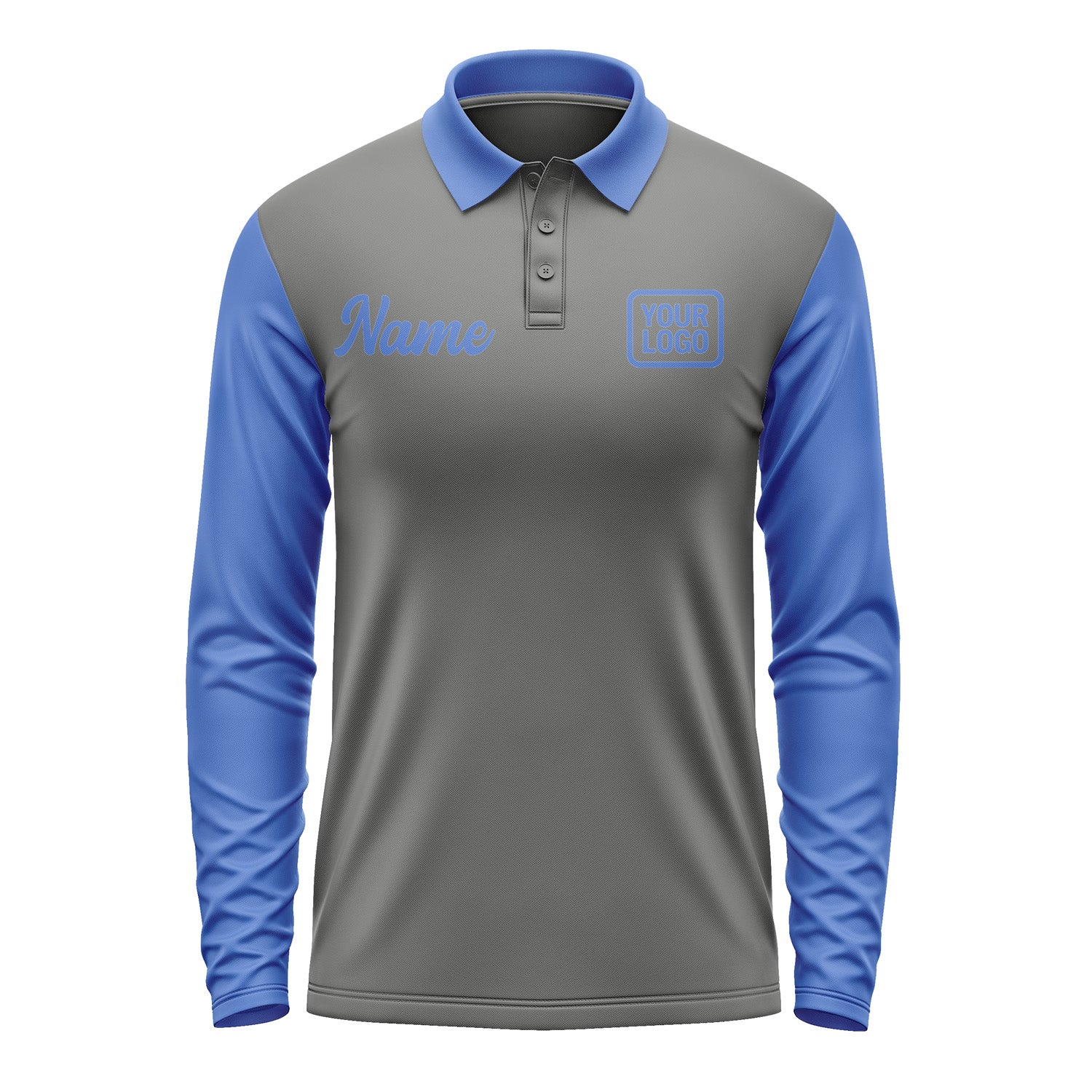Custom Dark Grey Sky Blue Long Sleeve Polo Shirt Pl200909B109