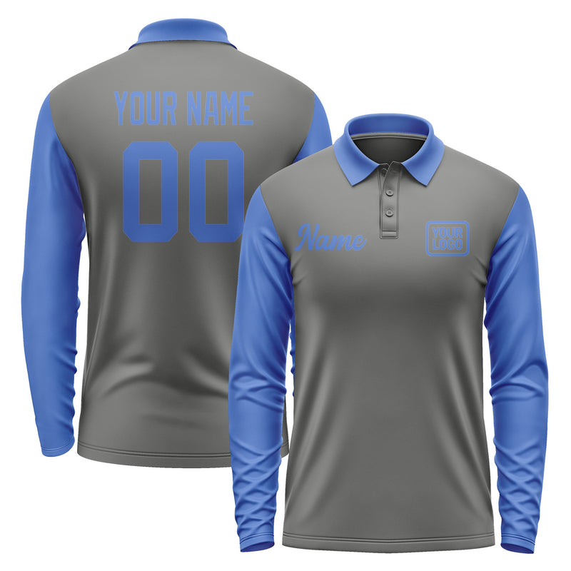 Custom Dark Grey Sky Blue Long Sleeve Polo Shirt Pl200909B109