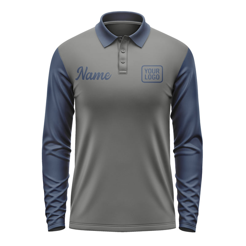 Custom Dark Grey Blue Long Sleeve Polo Shirt Pl201010B110