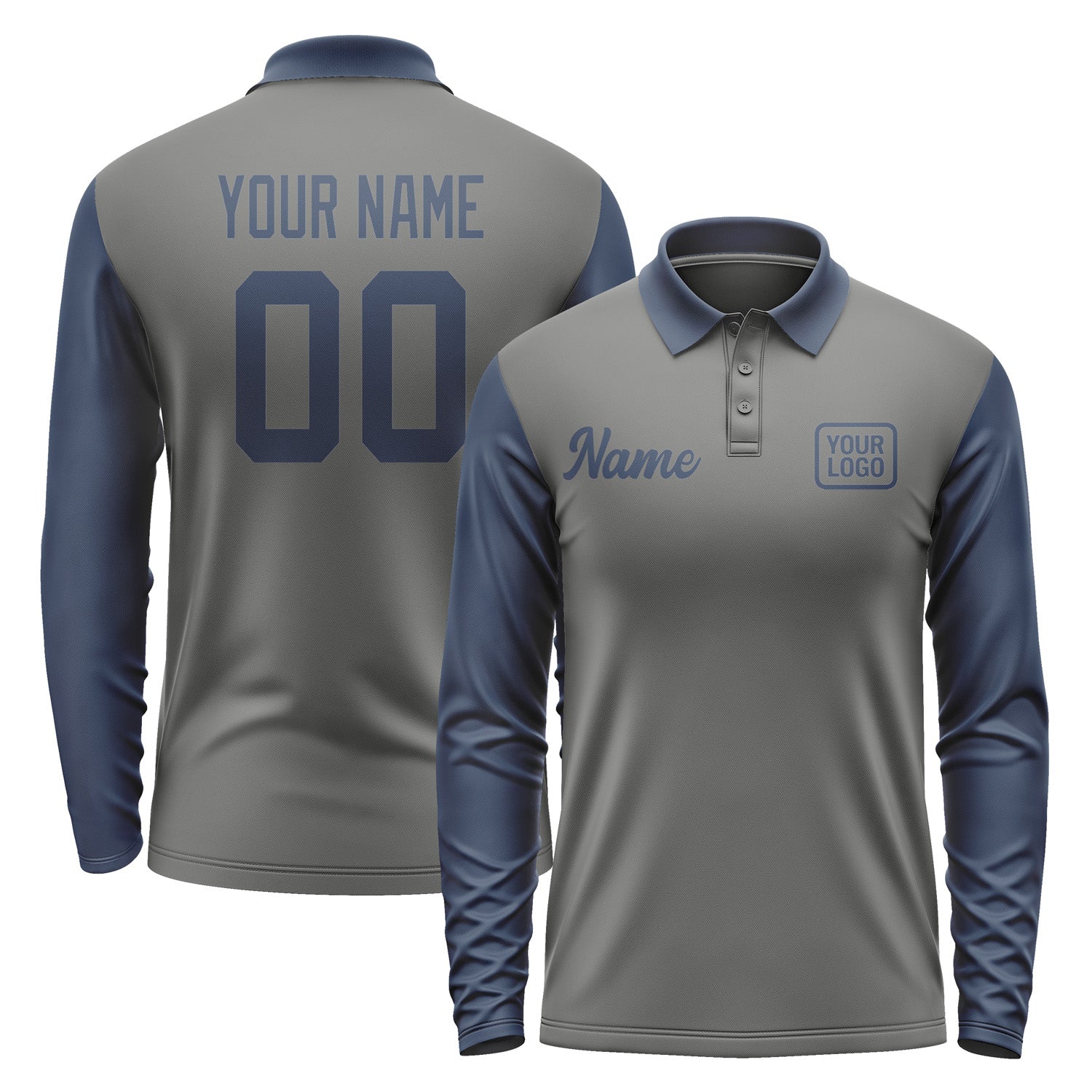 Custom Dark Grey Blue Long Sleeve Polo Shirt Pl201010B110