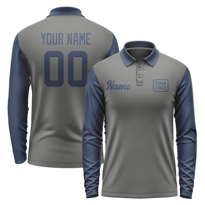 Custom Dark Grey Blue Long Sleeve Polo Shirt Pl201010B110