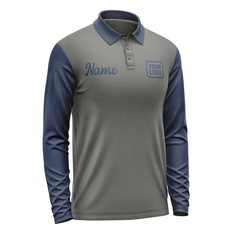 Custom Dark Grey Blue Long Sleeve Polo Shirt Pl201010B110