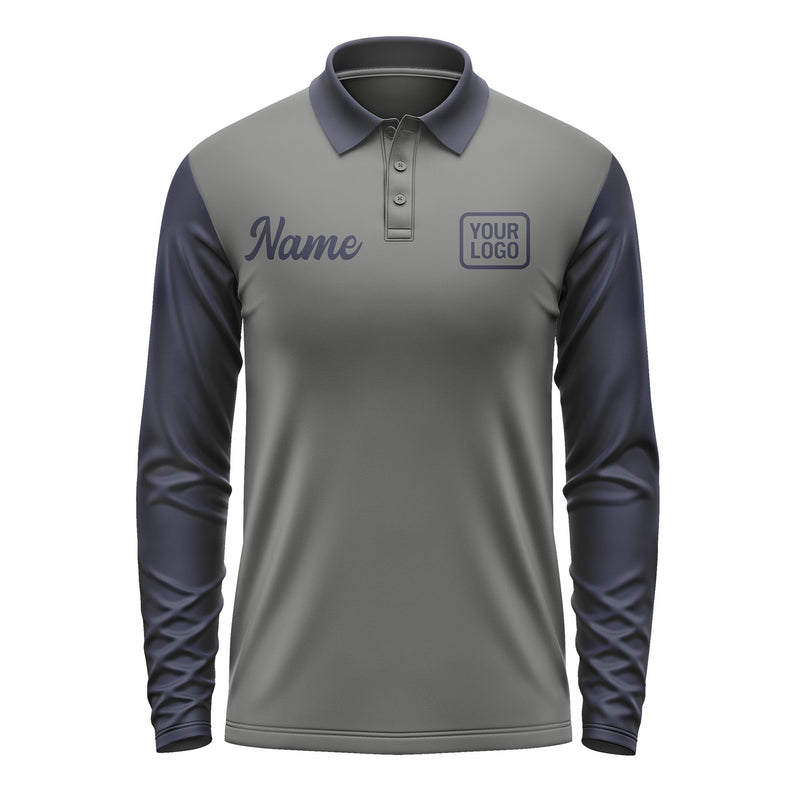 Custom Dark Grey Navy Long Sleeve Polo Shirt Pl201111B111