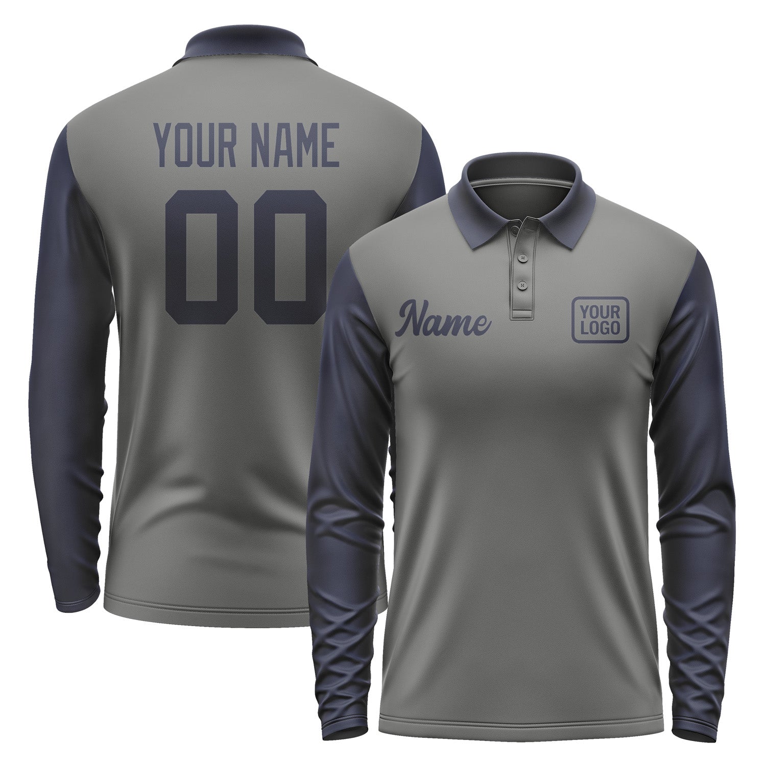 Custom Dark Grey Navy Long Sleeve Polo Shirt Pl201111B111