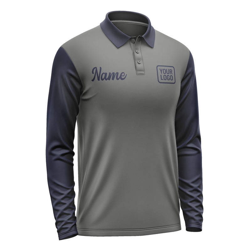 Custom Dark Grey Navy Long Sleeve Polo Shirt Pl201111B111