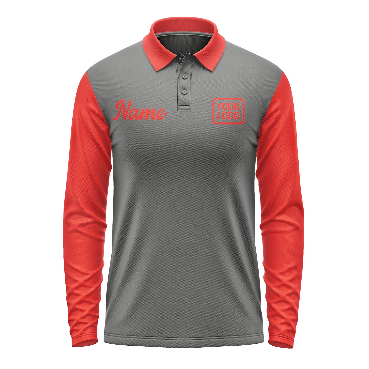 Custom Dark Grey Orange Red Long Sleeve Polo Shirt Pl201212B112