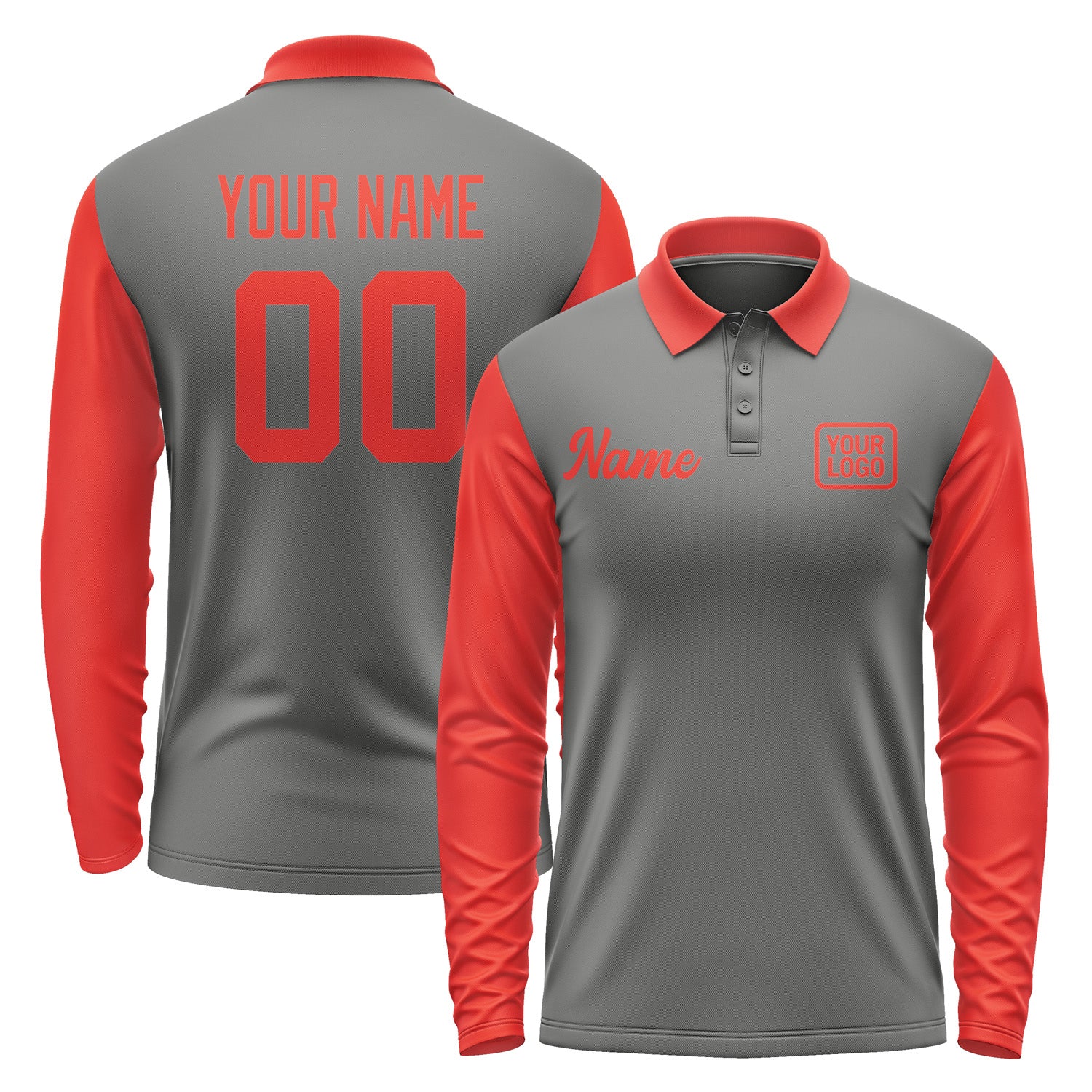 Custom Dark Grey Orange Red Long Sleeve Polo Shirt Pl201212B112
