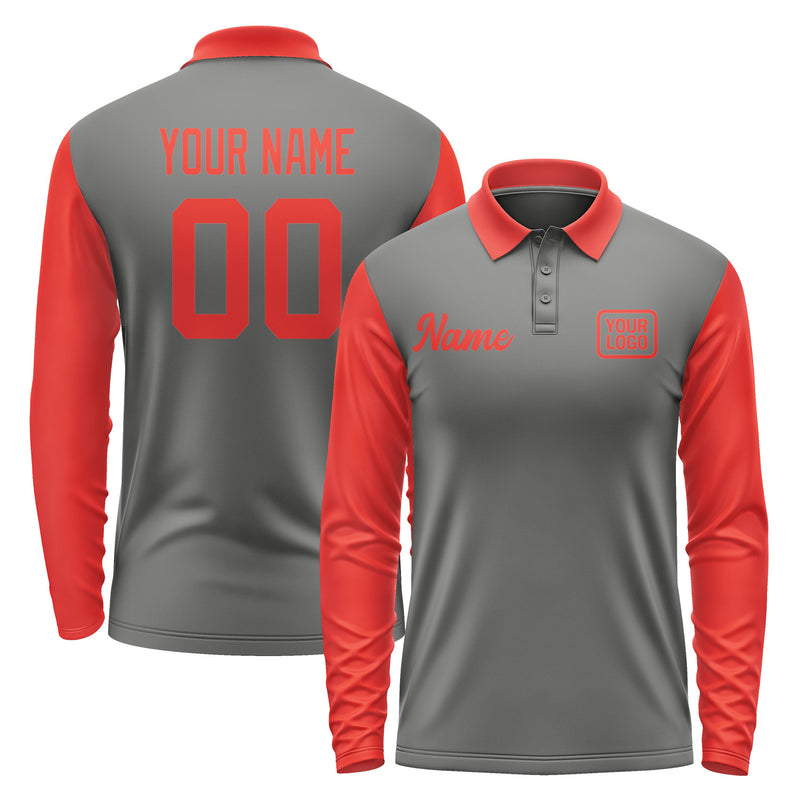 Custom Dark Grey Orange Red Long Sleeve Polo Shirt Pl201212B112