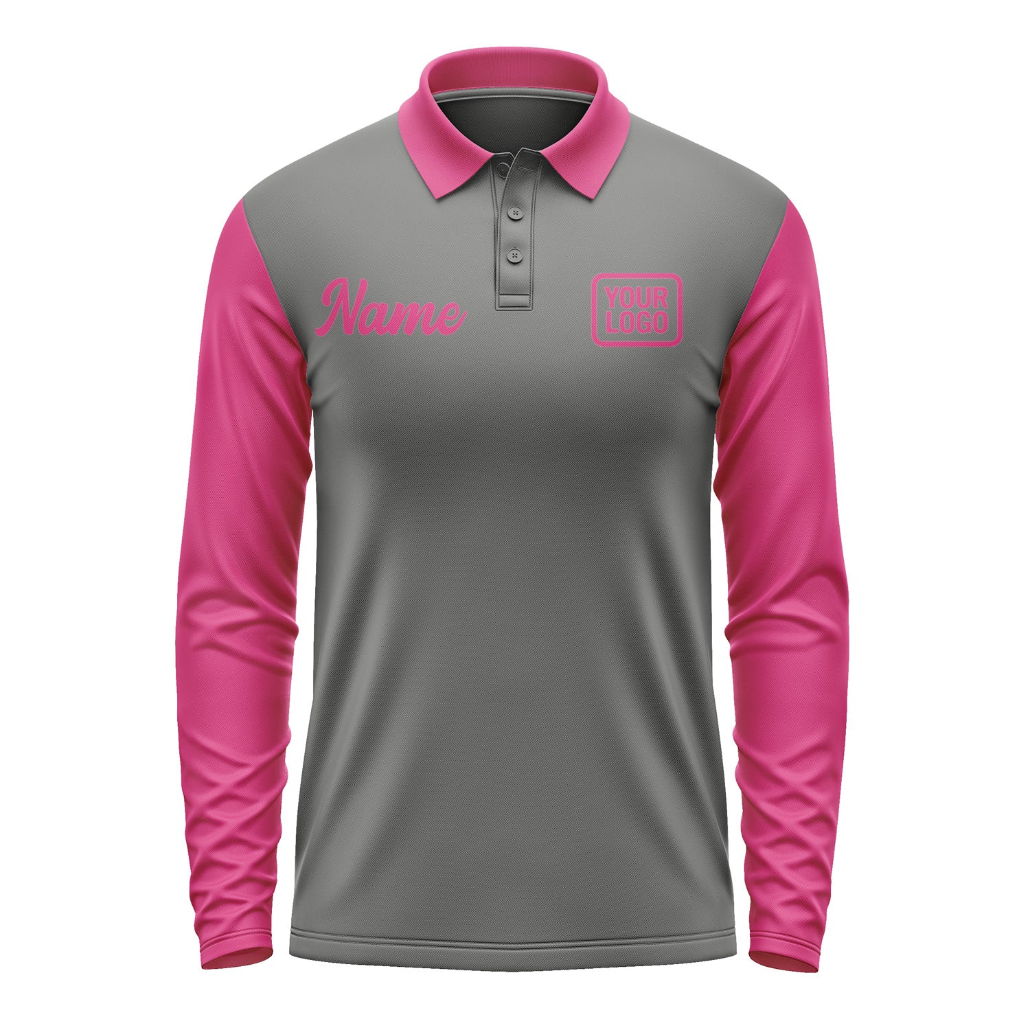 Custom Dark Grey Pink Long Sleeve Polo Shirt Pl201313B113