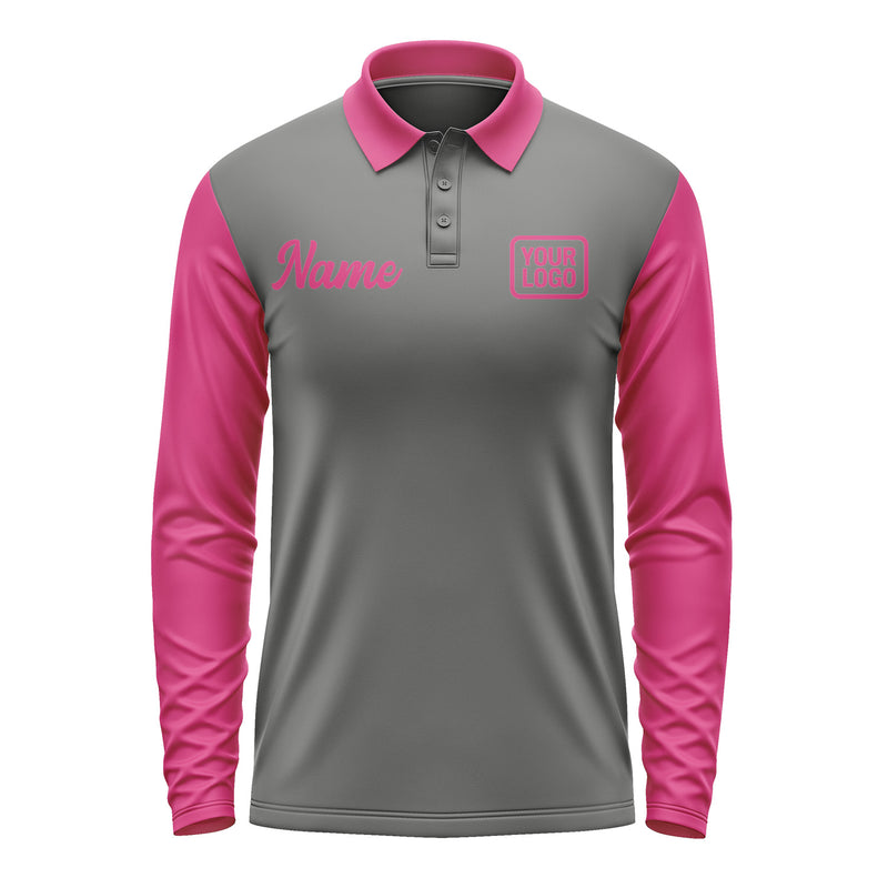 Custom Dark Grey Pink Long Sleeve Polo Shirt Pl201313B113