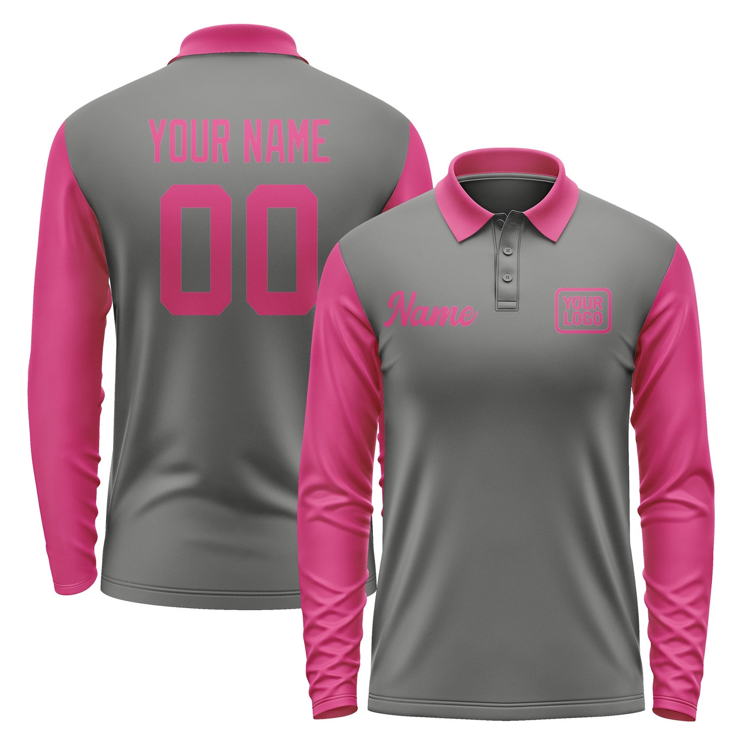 Custom Dark Grey Pink Long Sleeve Polo Shirt Pl201313B113