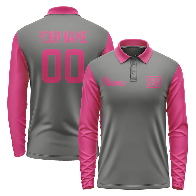 Custom Dark Grey Pink Long Sleeve Polo Shirt Pl201313B113