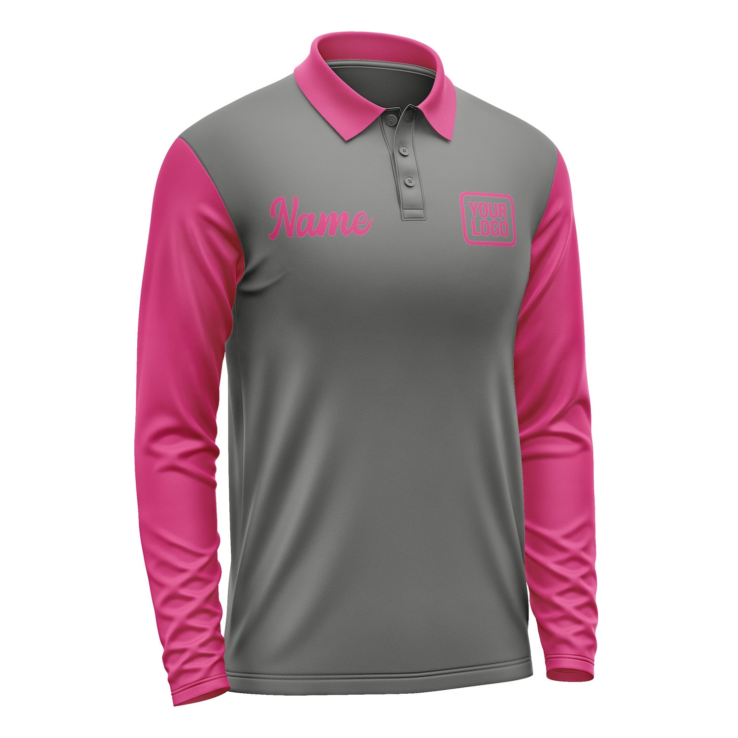 Custom Dark Grey Pink Long Sleeve Polo Shirt Pl201313B113