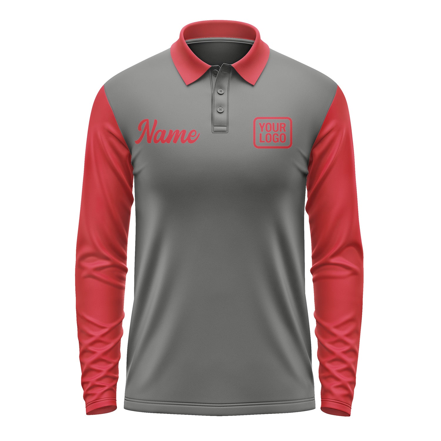 Custom Dark Grey Red Long Sleeve Polo Shirt Pl201414B114