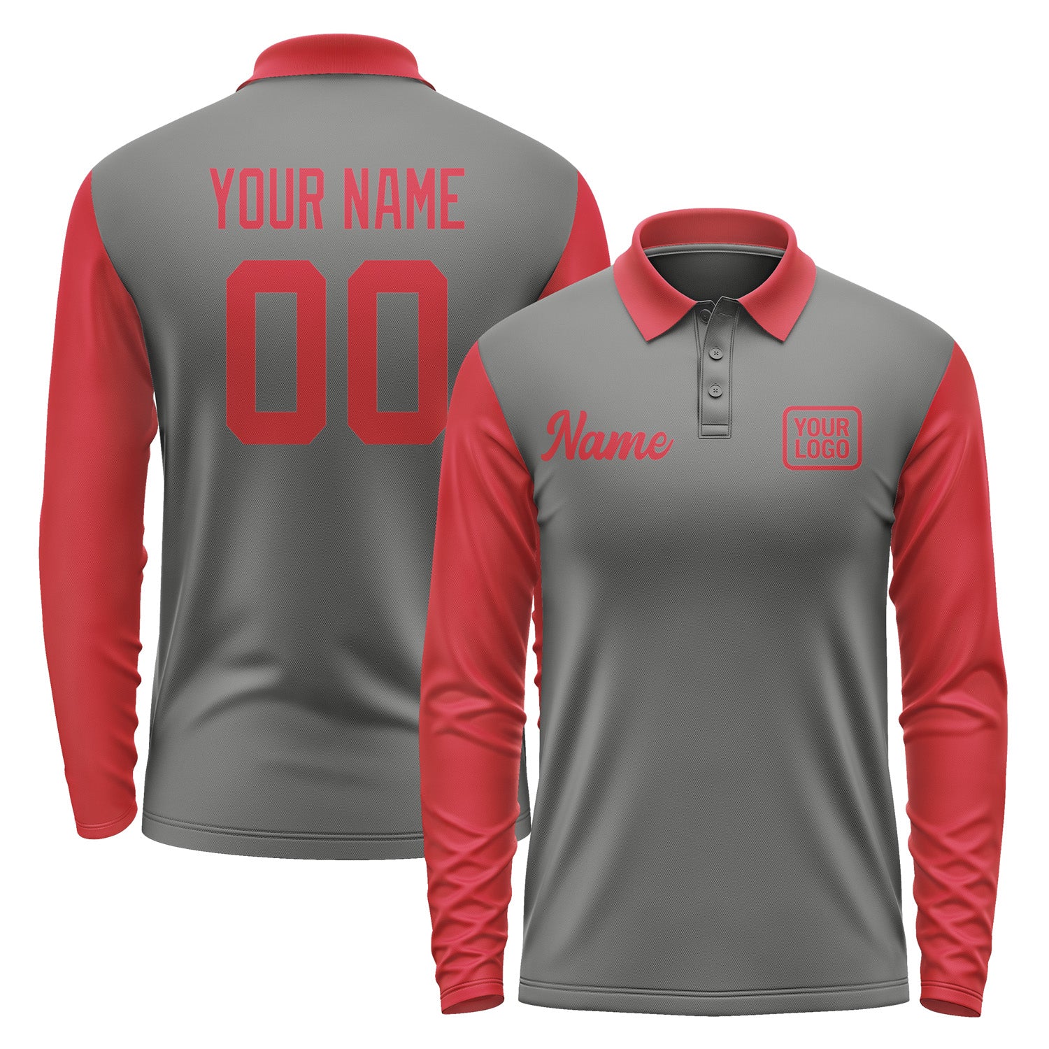 Custom Dark Grey Red Long Sleeve Polo Shirt Pl201414B114