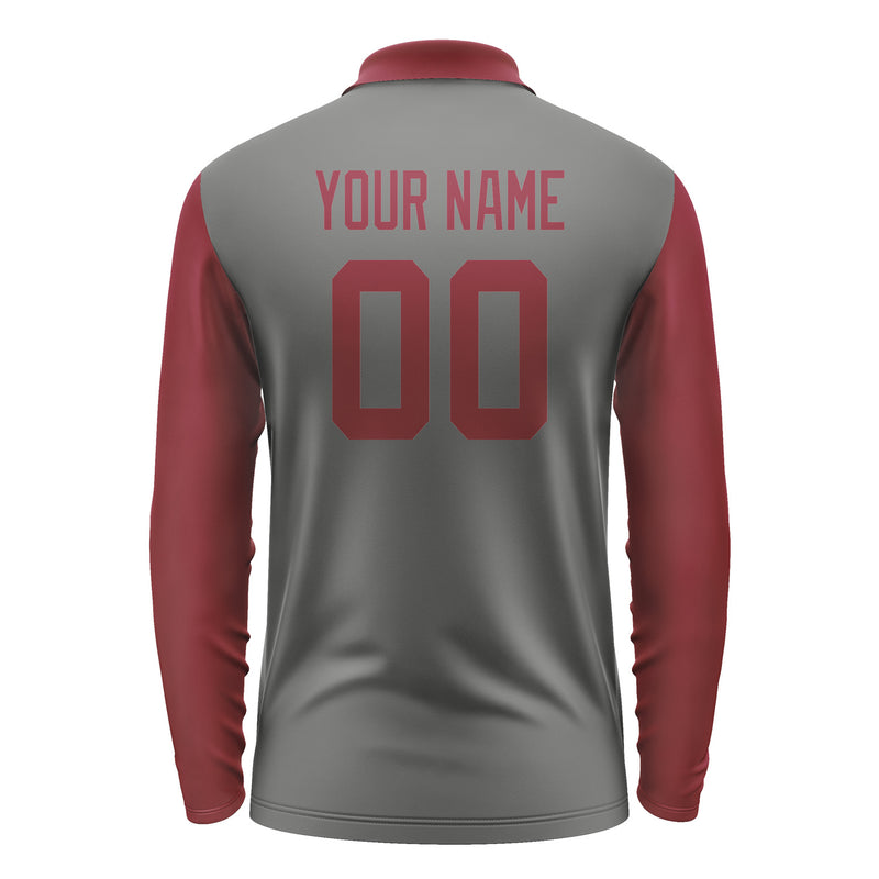 Custom Dark Grey Crimson Red Long Sleeve Polo Shirt Pl201515B115