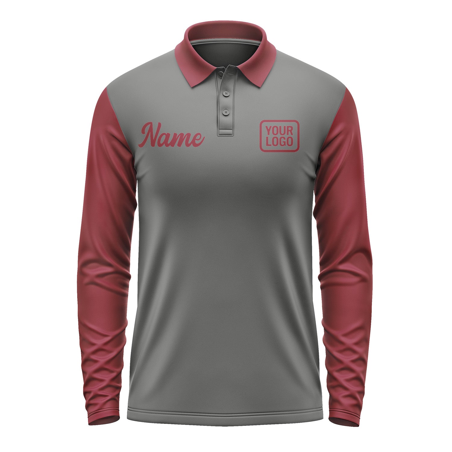 Custom Dark Grey Crimson Red Long Sleeve Polo Shirt Pl201515B115
