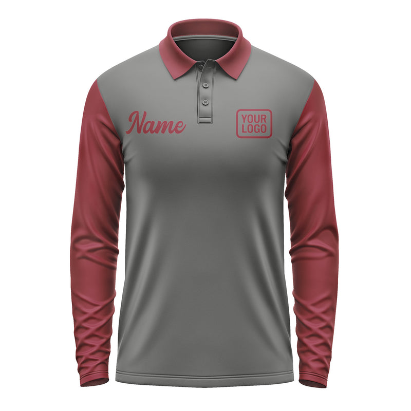 Custom Dark Grey Crimson Red Long Sleeve Polo Shirt Pl201515B115