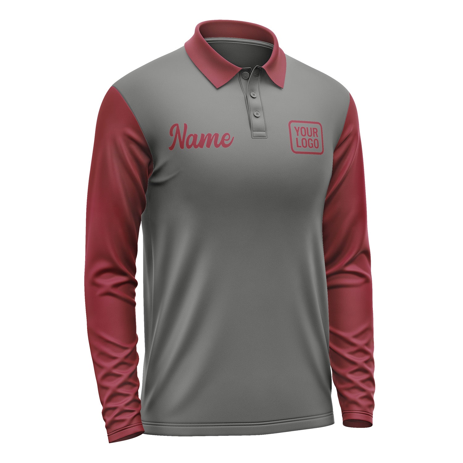Custom Dark Grey Crimson Red Long Sleeve Polo Shirt Pl201515B115