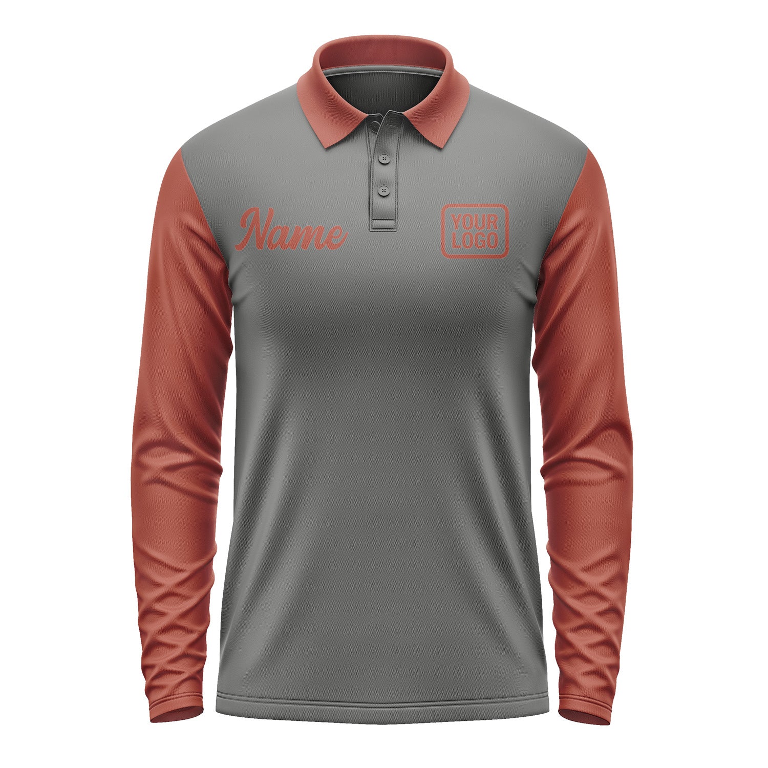 Custom Dark Grey Coral Red Long Sleeve Polo Shirt Pl201616B116