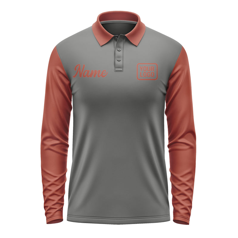 Custom Dark Grey Coral Red Long Sleeve Polo Shirt Pl201616B116