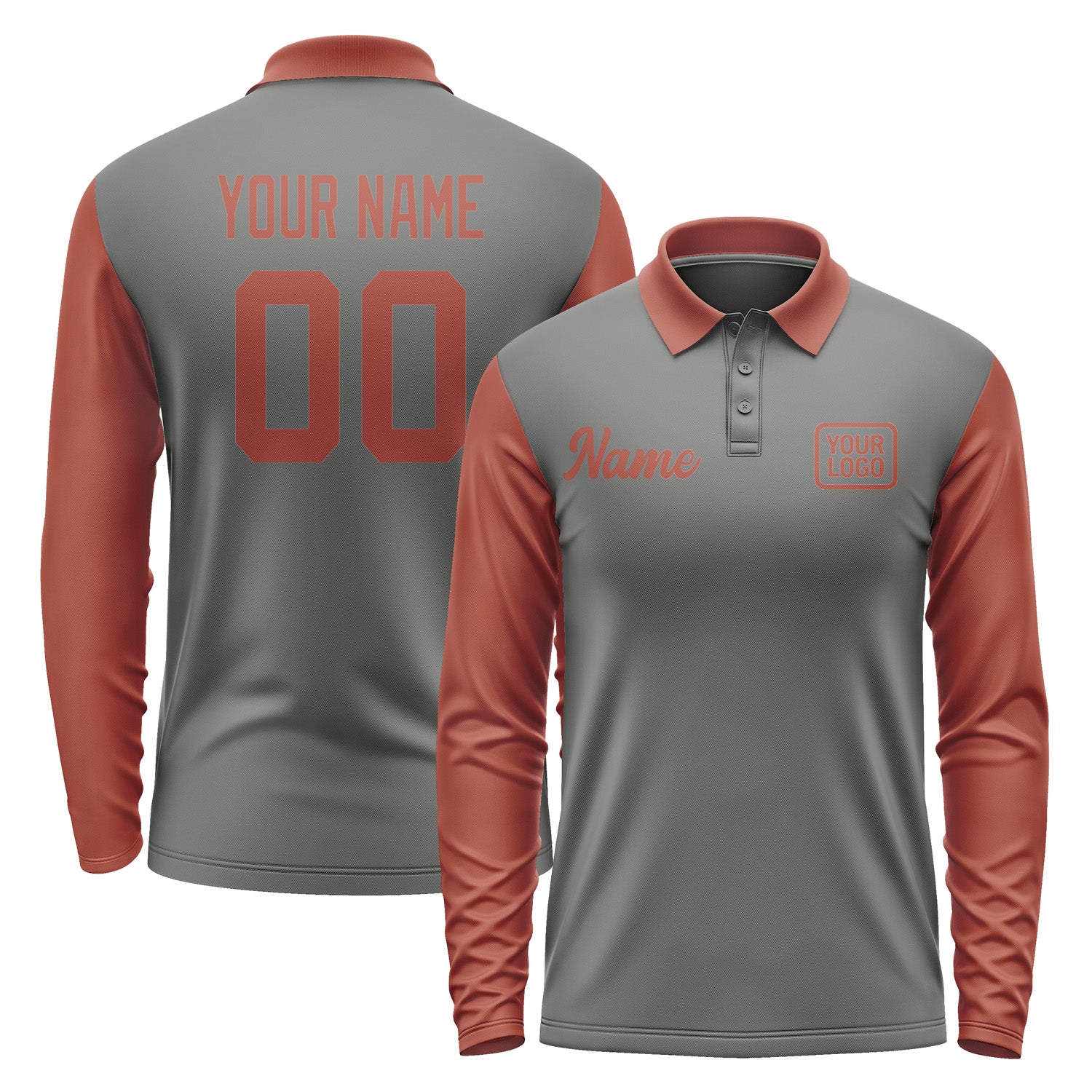 Custom Dark Grey Coral Red Long Sleeve Polo Shirt Pl201616B116