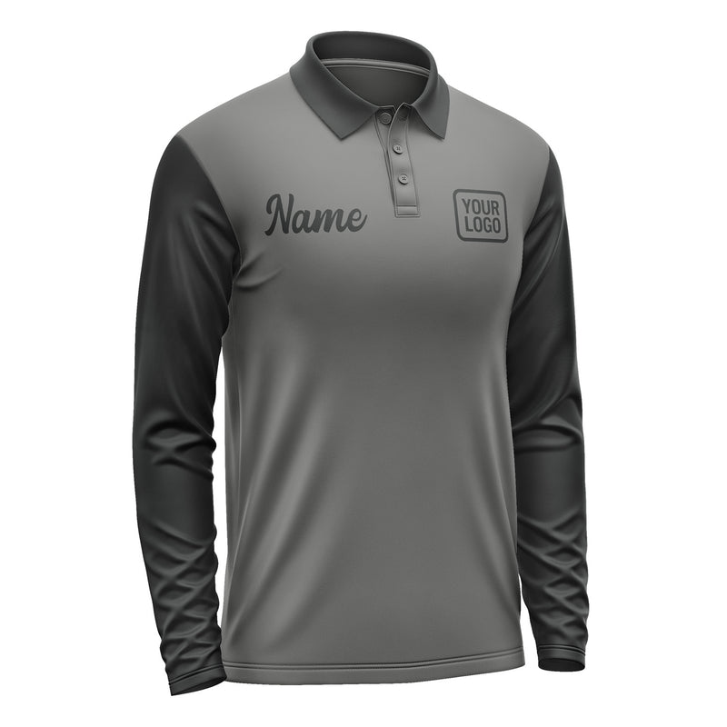 Custom Dark Grey Black Long Sleeve Polo Shirt Pl201717B117