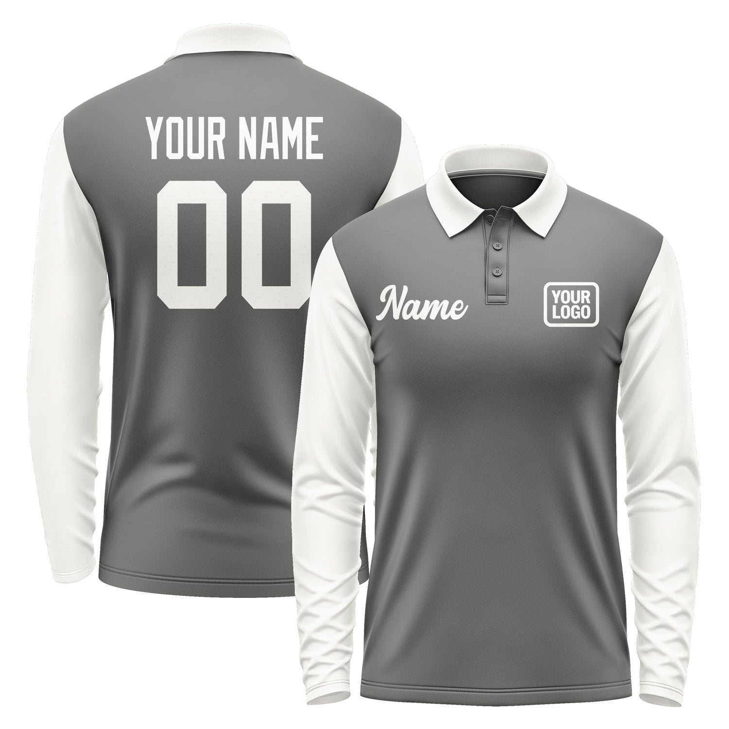 Custom Dark Grey White Long Sleeve Polo Shirt Pl201818B118