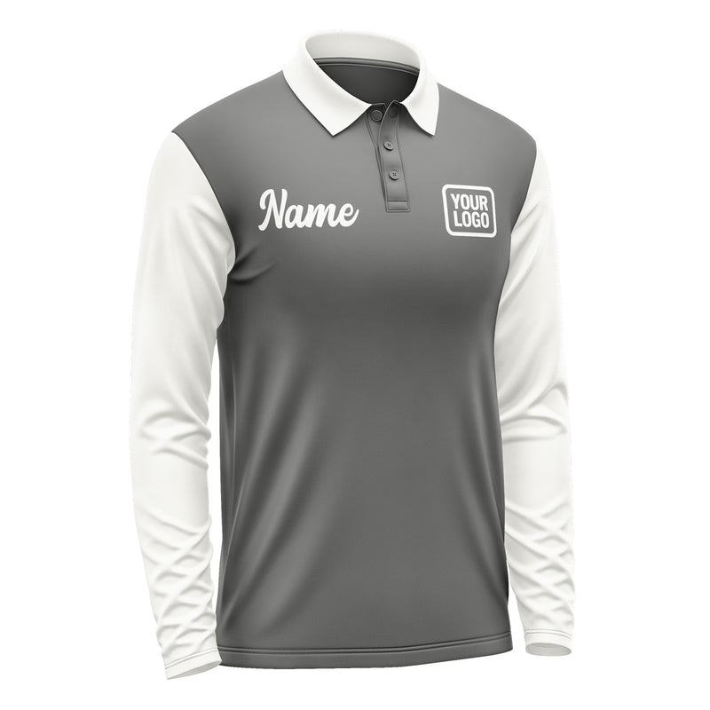 Custom Dark Grey White Long Sleeve Polo Shirt Pl201818B118