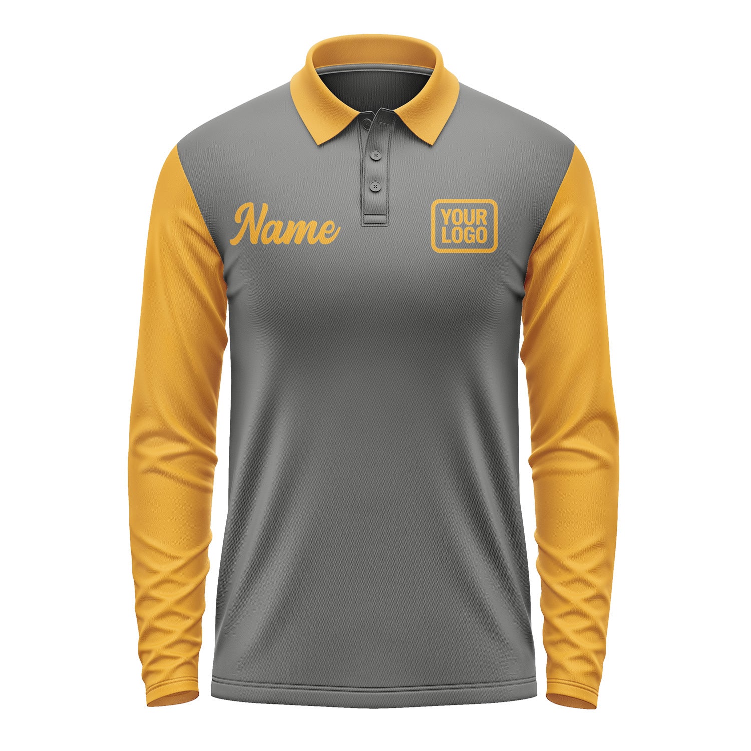 Custom Dark Grey Yellow Long Sleeve Polo Shirt Pl201919B119