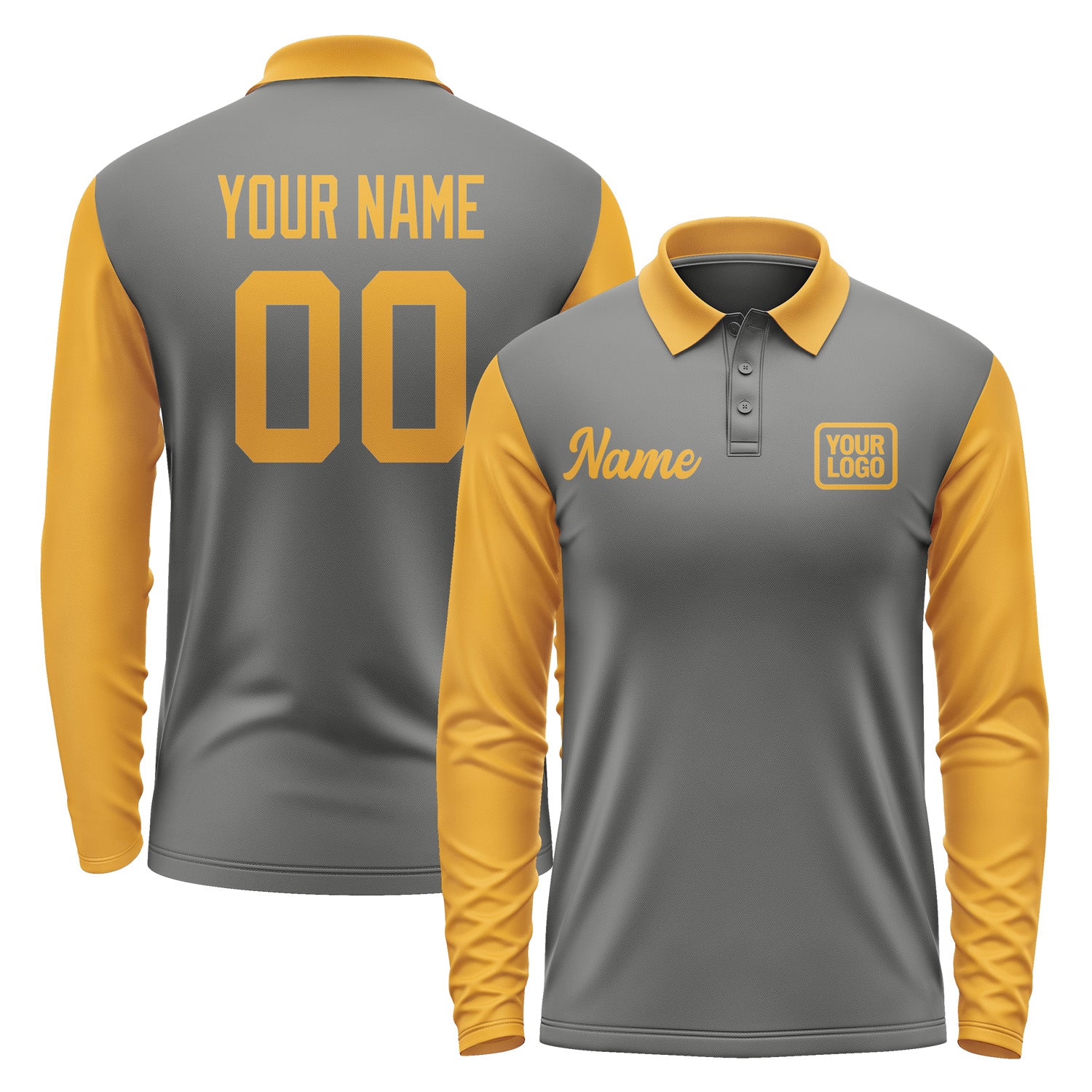Custom Dark Grey Yellow Long Sleeve Polo Shirt Pl201919B119