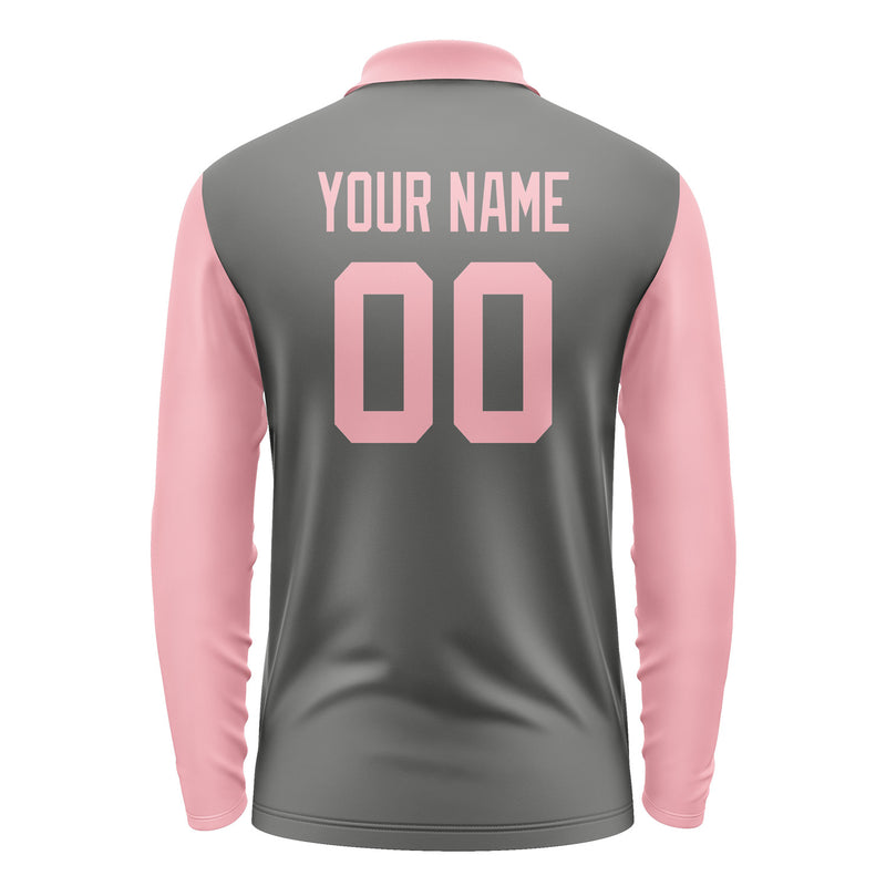 Custom Dark Grey Light Pink Long Sleeve Polo Shirt Pl202121B121