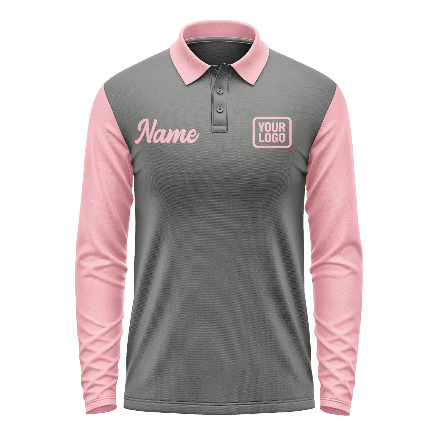 Custom Dark Grey Light Pink Long Sleeve Polo Shirt Pl202121B121