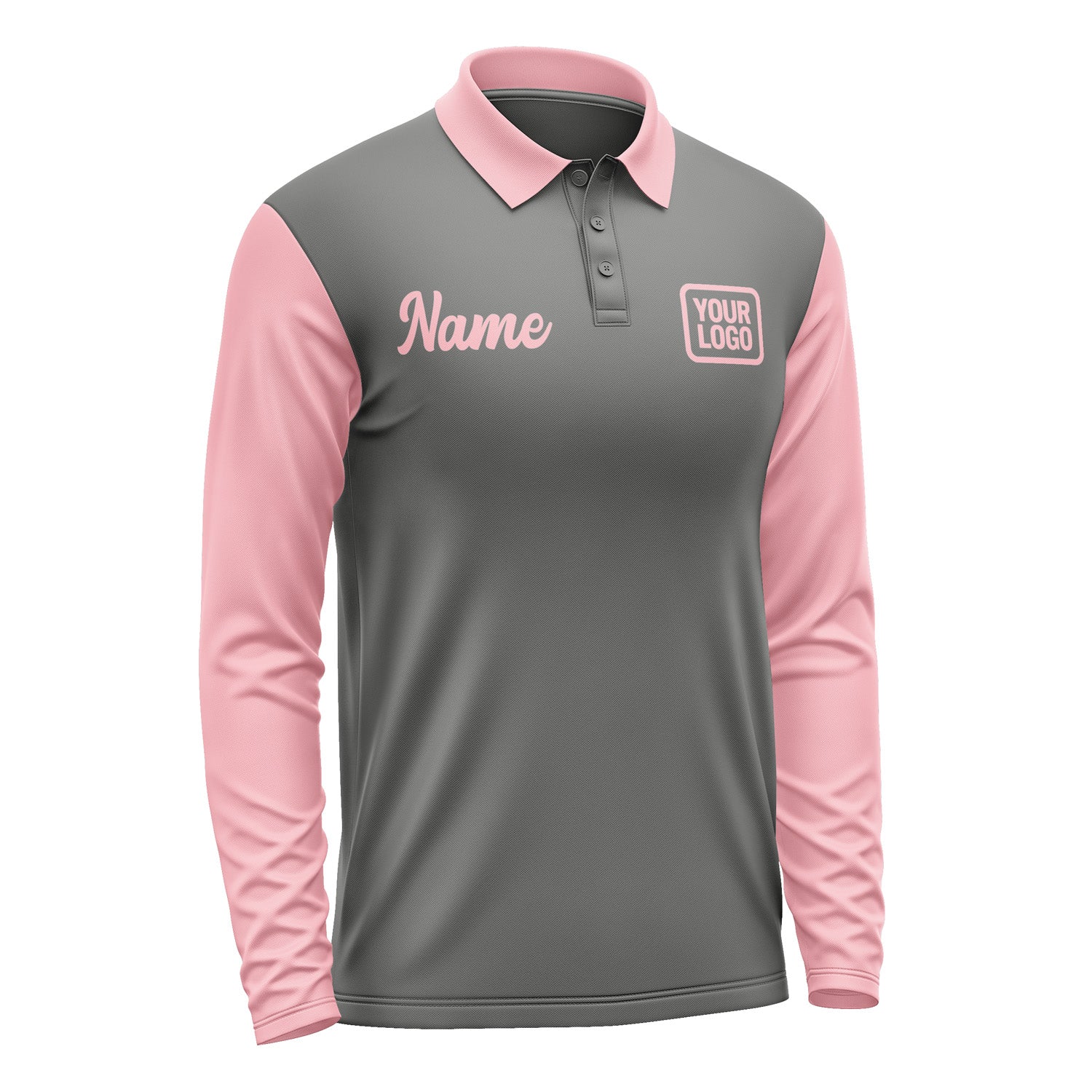 Custom Dark Grey Light Pink Long Sleeve Polo Shirt Pl202121B121