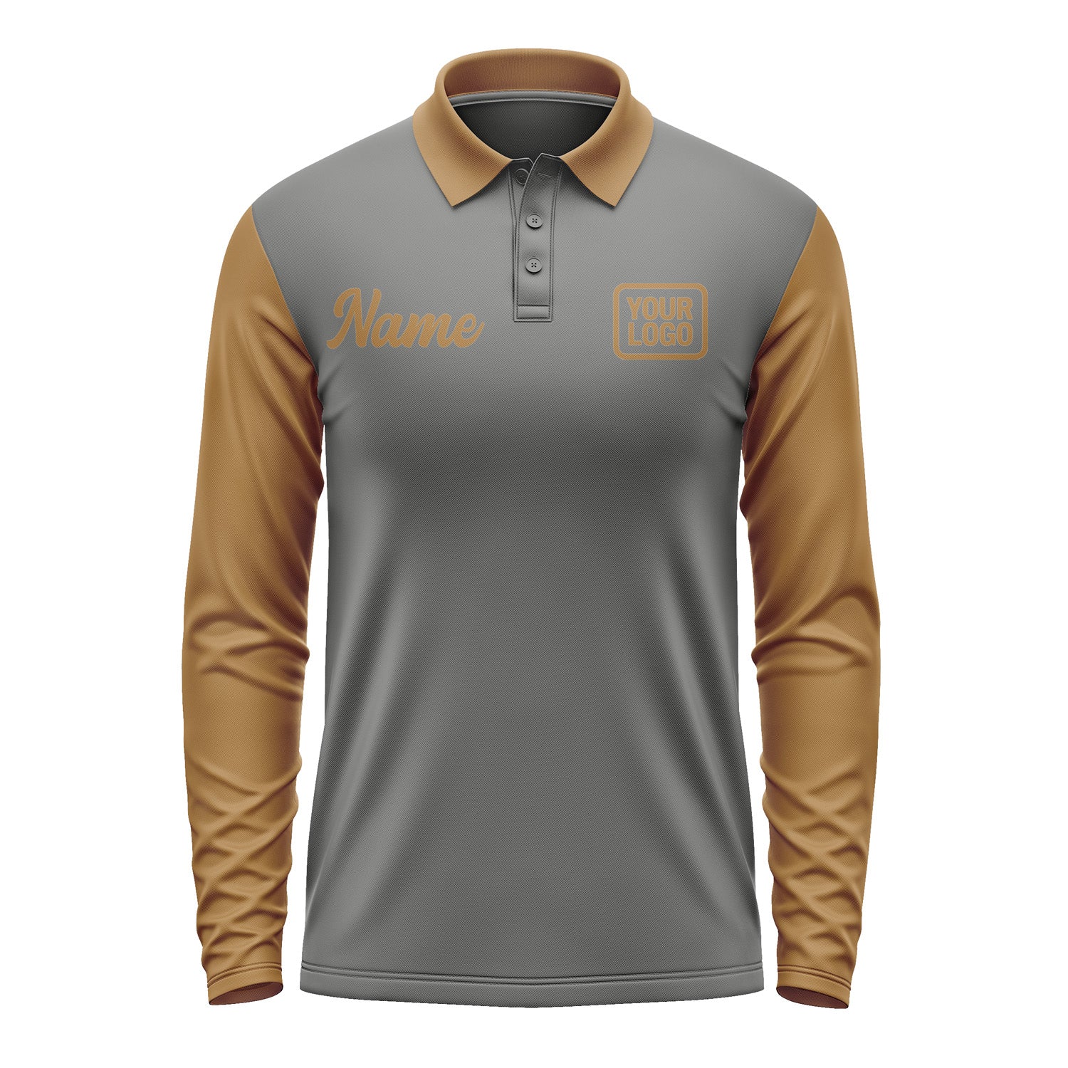 Custom Dark Grey Khaki Long Sleeve Polo Shirt Pl202222B122