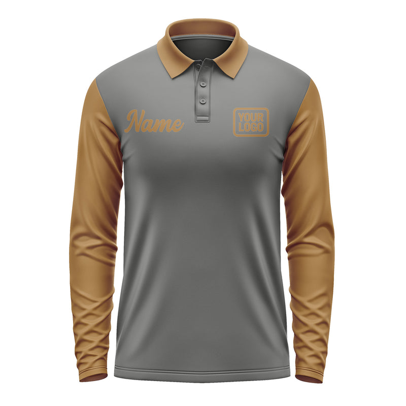 Custom Dark Grey Khaki Long Sleeve Polo Shirt Pl202222B122
