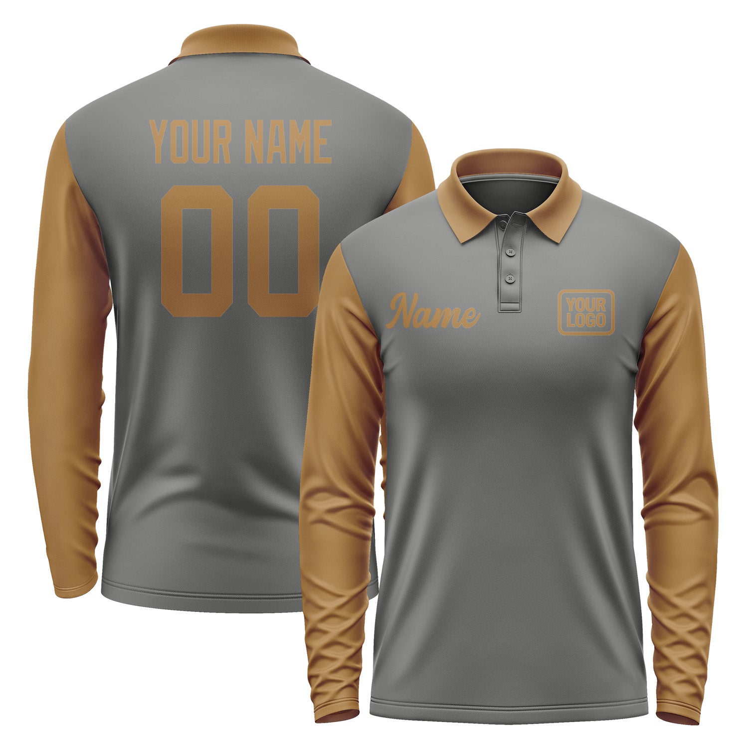 Custom Dark Grey Khaki Long Sleeve Polo Shirt Pl202222B122