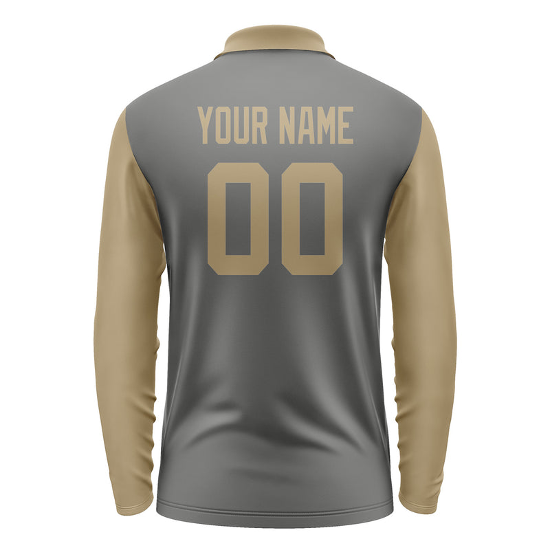 Custom Dark Grey Light Khaki Long Sleeve Polo Shirt Pl202525B125